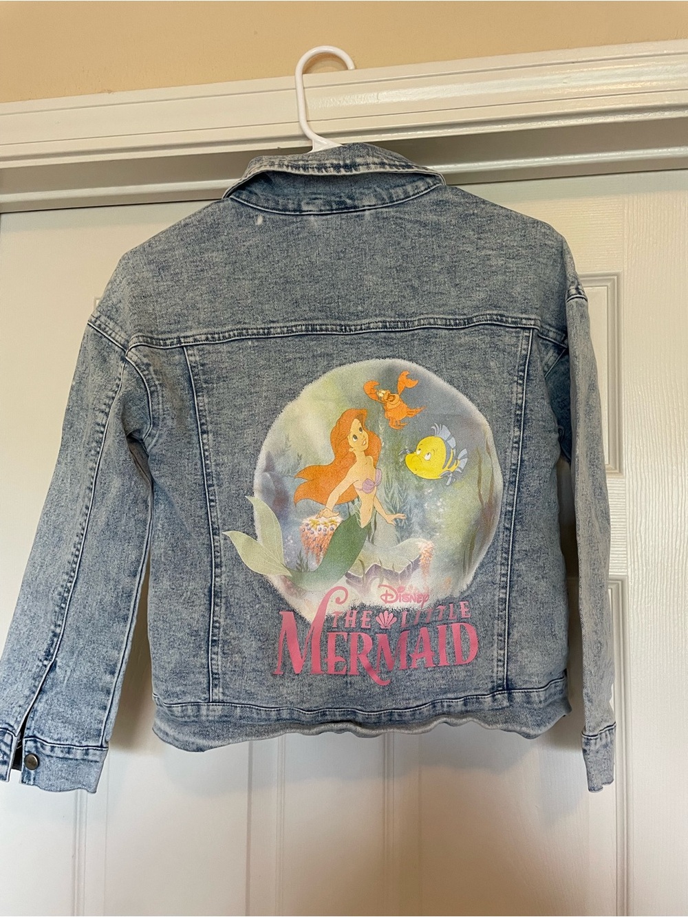 Disney Light Wash Denim Jacket with Pink The Little Mermaid Logo